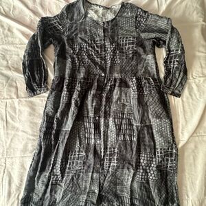 Gudrun Sjoden Black and Gray Smocked Sundress with Bishop Sleeves